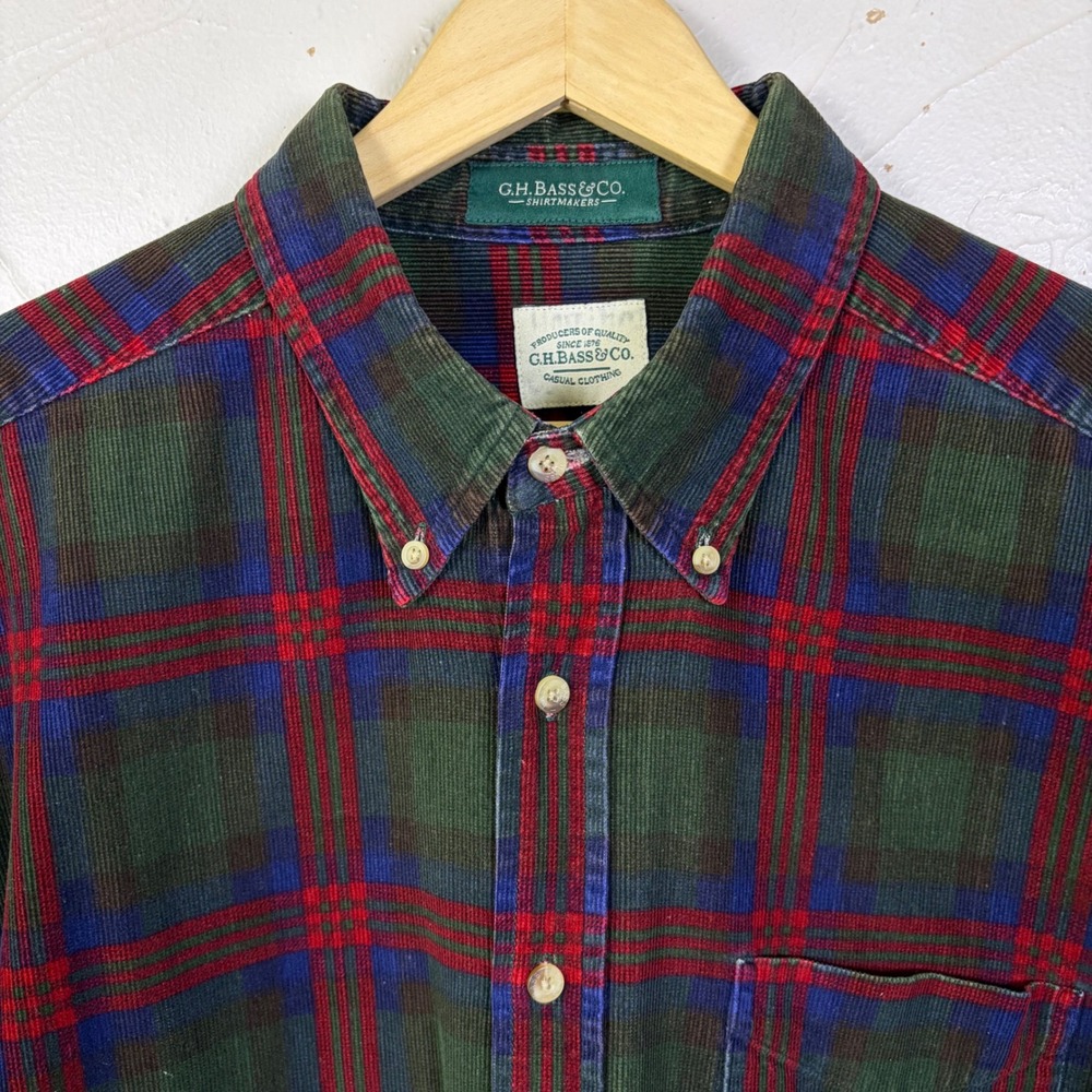 Vintage GH Bass Corduroy Shirt Mens Large Plaid Button Down Preppy Outdoor